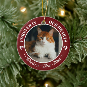 Forever in Our Hearts Cat Photo and Name Memorial Ceramic Tree Decoration