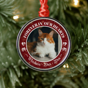 Forever in Our Hearts Cat Photo and Name Memorial Metal Tree Decoration