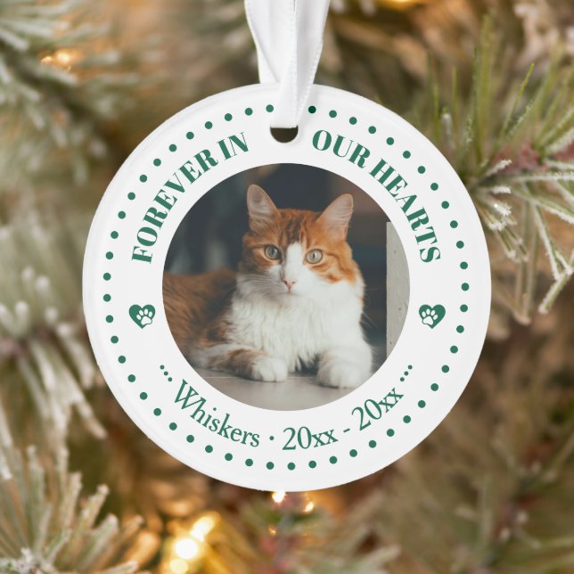 Forever in Our Hearts Cat Photo and Name Memorial Ornament (Tree)