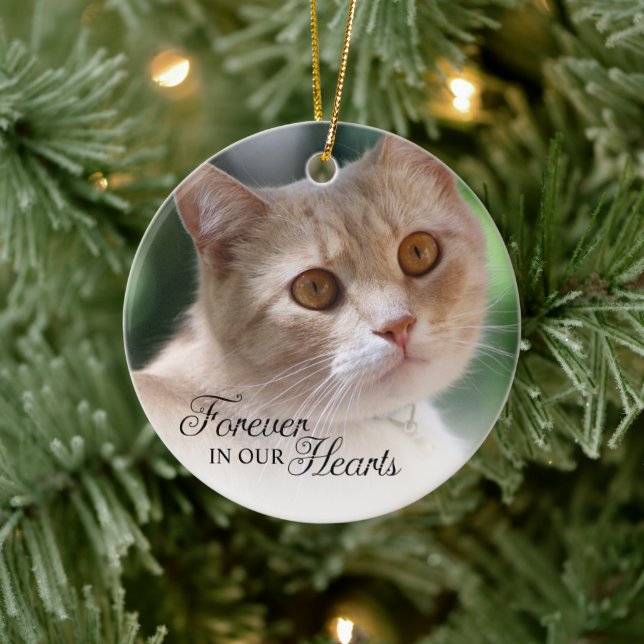 Forever In Our Hearts Cat Photo Ceramic Tree Decoration (Tree)