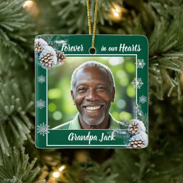 Forever in our Hearts Christmas Memorial 1 Photo Ceramic Ornament (Tree)