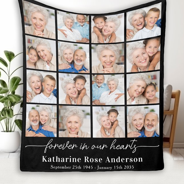 Forever in our Hearts Custom 16 Pictures Memorial Fleece Blanket (Creator Uploaded)