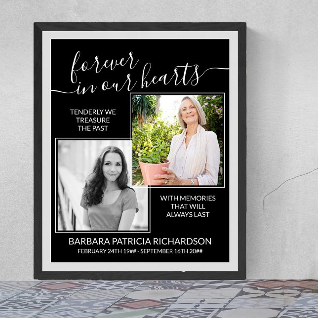 Forever in our Hearts Custom Memorial Verse Photo Poster (Funeral memorial poster to order professionally printed or as a printable digital download)