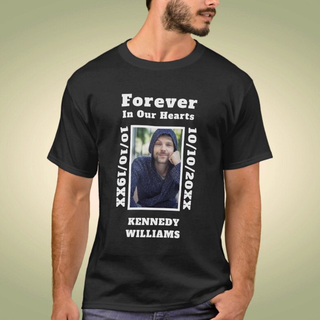 Forever In Our Hearts Custom Photo Death Memorial T-Shirt (Creator Uploaded)
