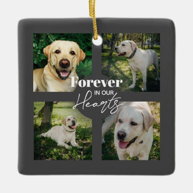 Forever in our Hearts Custom Photo Pet Memorial Ceramic Ornament (Front)