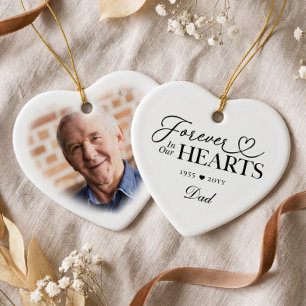 Forever in Our Hearts Dad Heart Photo Memorial Ceramic Tree Decoration