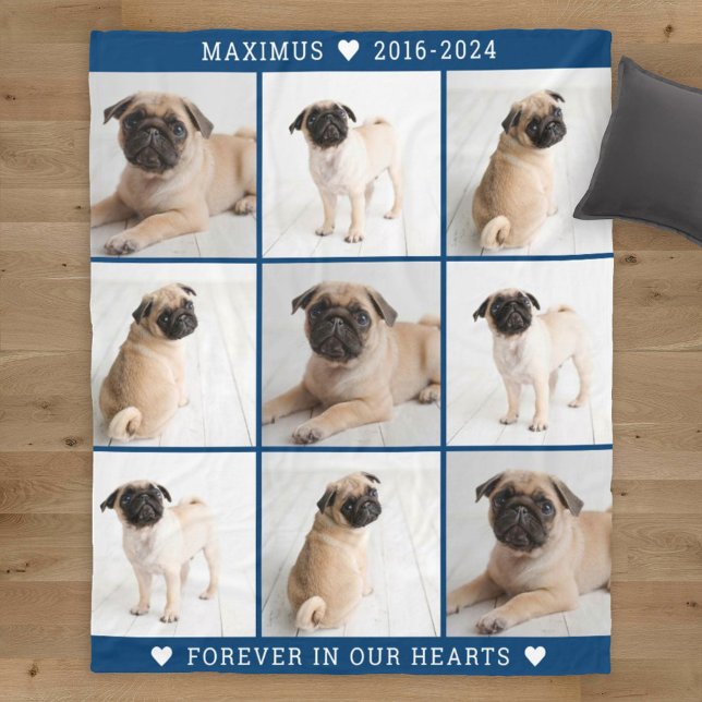 Forever in Our Hearts Dog Photo Collage Memorial Fleece Blanket (Creator Uploaded)