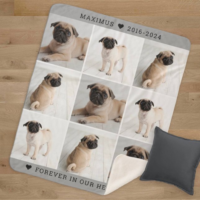 Forever in Our Hearts Dog Photo Collage Memorial Sherpa Blanket (Creator Uploaded)