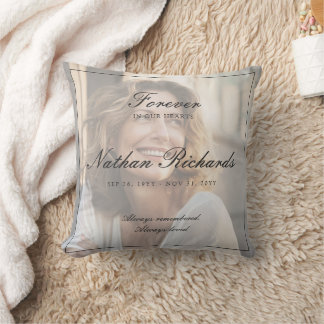 Forever in Our Hearts Elegant Photo Memorial Cushion