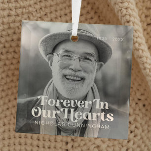 Forever In Our Hearts Elegant Photo Memorial Glass Tree Decoration