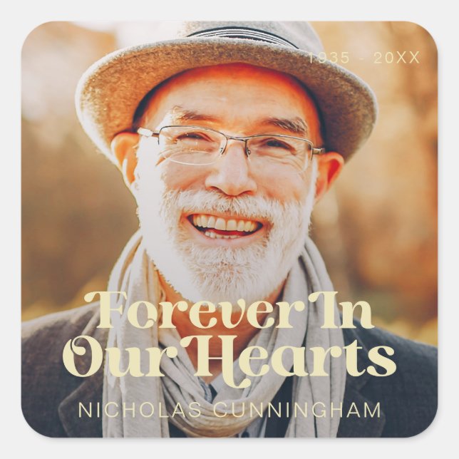 Forever In Our Hearts Elegant Photo Memorial Square Sticker (Front)