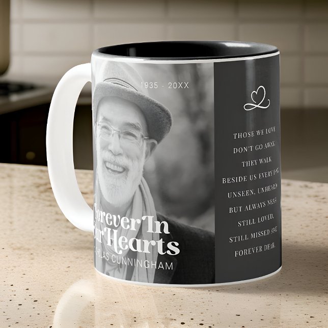 Forever In Our Hearts Elegant Photo Memorial Two-Tone Coffee Mug (Creator Uploaded)