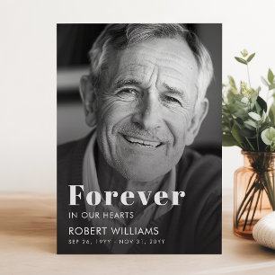 Forever In Our Hearts Funeral Black & White Photo Invitation