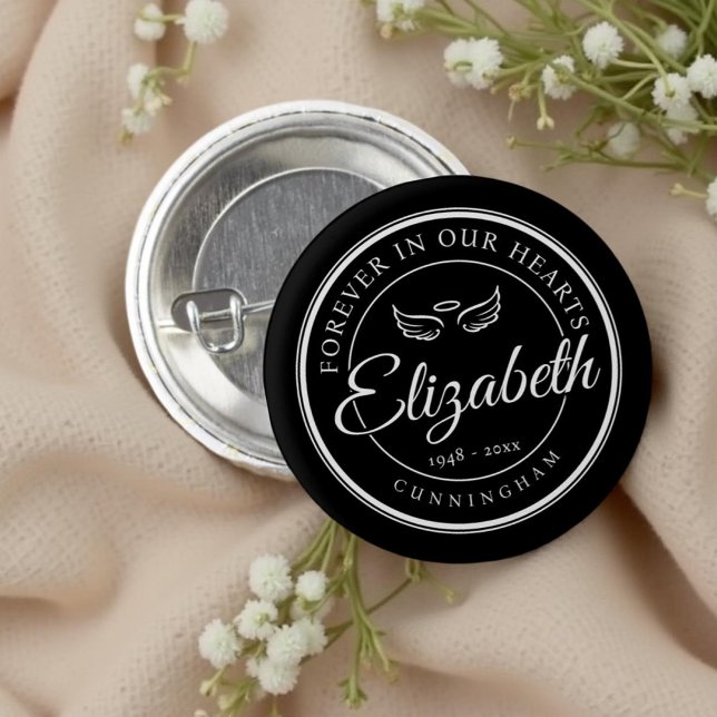 Forever in our Hearts Funeral Memorial Angel Wings 3 Cm Round Badge (Creator Uploaded)