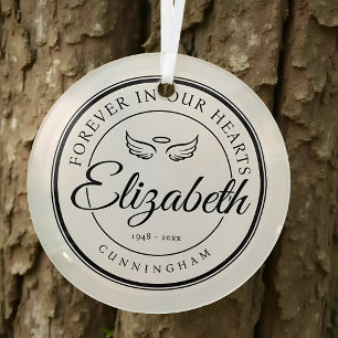 Forever in our Hearts Funeral Memorial Angel Wings Glass Tree Decoration