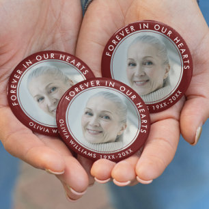 Forever in Our Hearts Funeral Memorial Red Photo 6 Cm Round Badge