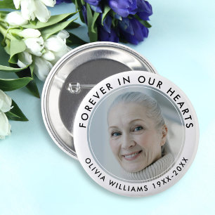 Forever in Our Hearts Funeral Memorial White Photo 6 Cm Round Badge