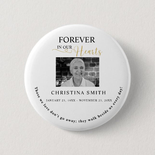Forever in our hearts Funeral Photo Memorial  6 Cm Round Badge (Front)