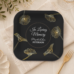 Forever in Our Hearts Gold Flowers Funeral  Paper Plate
