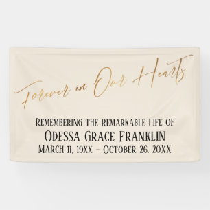 Forever in Our Hearts Gold Handwriting on Cream Banner