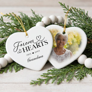 Forever in Our Hearts Grandma Heart Photo Memorial Ceramic Tree Decoration