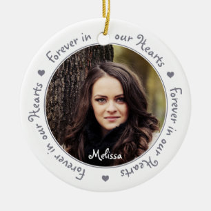 Forever in our Hearts Gray Photo Keepsake Memorial Ceramic Tree Decoration
