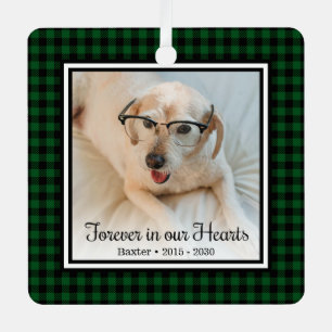 Forever In Our Hearts Green Buffalo Plaid Dog  Metal Tree Decoration