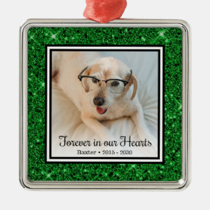 Forever In Our Hearts Green Glitter Dog Memorial Metal Tree Decoration