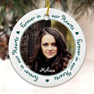 Forever in our Hearts Green Photo Memorials Ceramic Tree Decoration