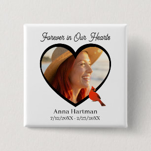Forever in our Hearts   Heart Photo & Cardinal  15 Cm Square Badge