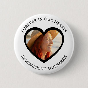 Forever in our Hearts   Hearth Shaped Photo  6 Cm Round Badge
