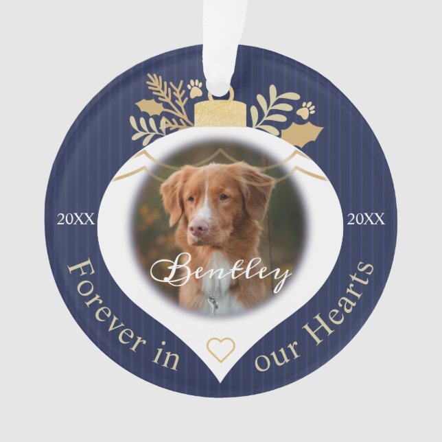Forever In Our Hearts | Holiday Pet Memorial Photo Ornament (Front)