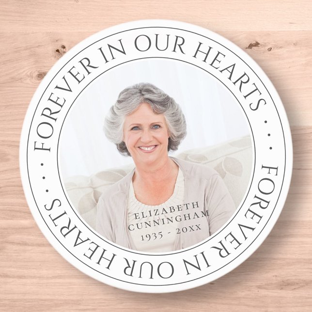 Forever In Our Hearts Memorial Elegant Photo Classic Round Sticker (Creator Uploaded)