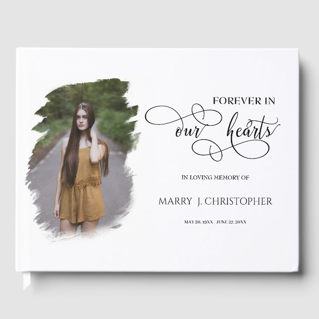 Forever In Our Hearts Memorial Funeral Photo Guest Book (Front)