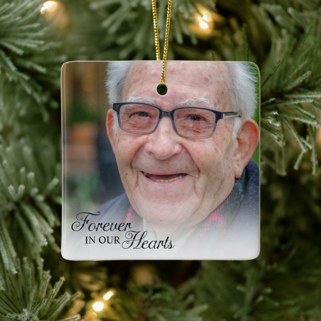Forever In Our Hearts Memorial Photo Ceramic Ornament (Tree)