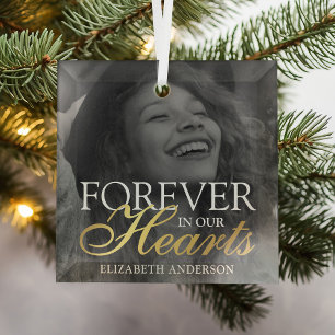Forever in Our Hearts Memorial Photo Christmas Glass Tree Decoration