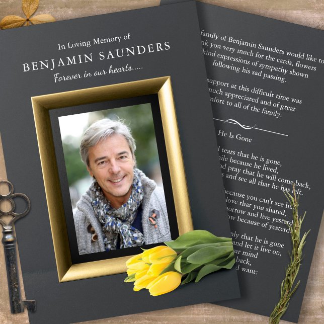 Forever In Our Hearts Memorial Photo Funeral Card (Forever In Our Hearts, Yellow Tulips, Celebration of life, In Loving Memory, Funeral Thank You Cards)