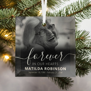 Forever in our Hearts Memorial Photo Glass Ornamen Tree Decoration