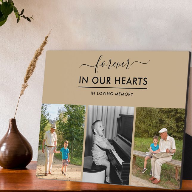 Forever in our Hearts Memorial Photo Neutral Beige Plaque (Creator Uploaded)