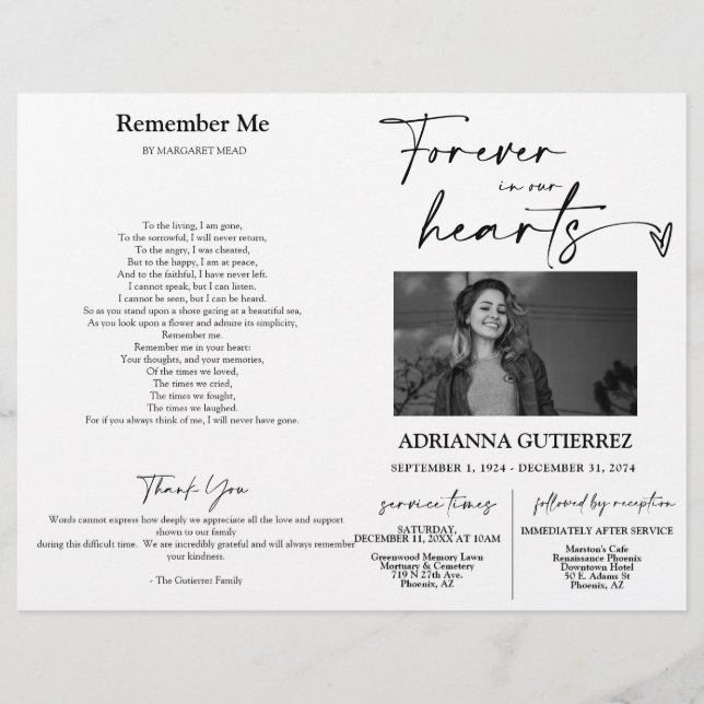 Forever in our Hearts Memorial Photo Program (Front)