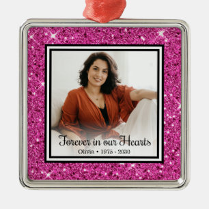 Forever In Our Hearts Memorial Pink Glitter Metal Tree Decoration