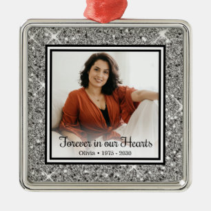 Forever In Our Hearts Memorial Silver Glitter Metal Tree Decoration