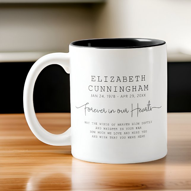 Forever In Our Hearts Memorial Simple Modern Quote Two-Tone Coffee Mug (Creator Uploaded)