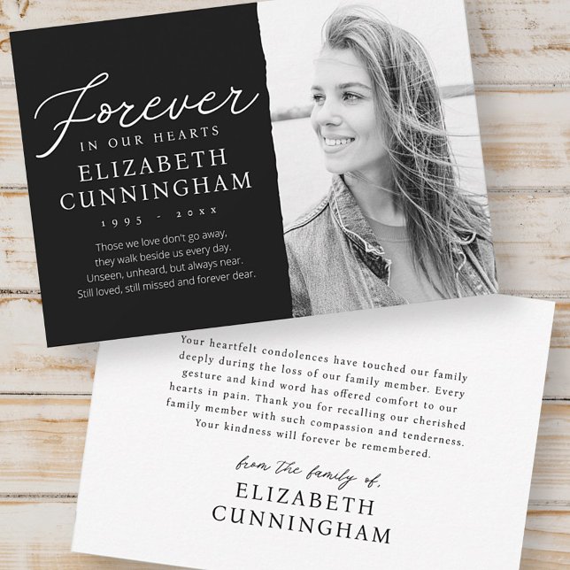 Forever in our Hearts Modern Memorial Photo Thank You Card (Creator Uploaded)
