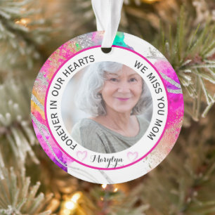 Forever in Our Hearts Mom Rainbow Glitter  Ornament