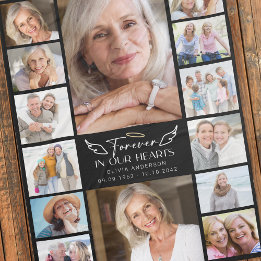 Forever in Our Hearts Multi Photo Collage Memorial Fleece Blanket