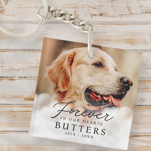 Forever in our Hearts Pet Memorial Modern Photo Key Ring (Creator Uploaded)