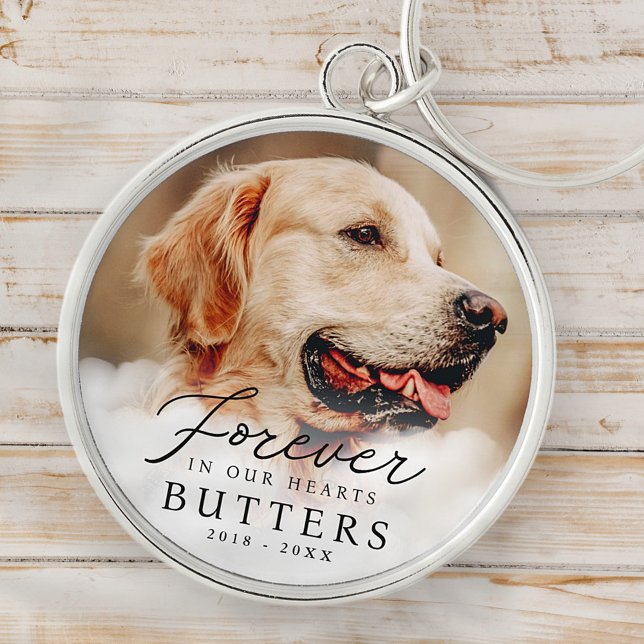 Forever in our Hearts Pet Memorial Modern Photo Key Ring (Creator Uploaded)
