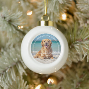 Forever in our Hearts Pet Memorial Name Photo Ceramic Ball Christmas Ornament