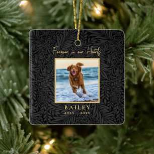 Forever in our Hearts Pet Memorial Name Photo Ceramic Ornament